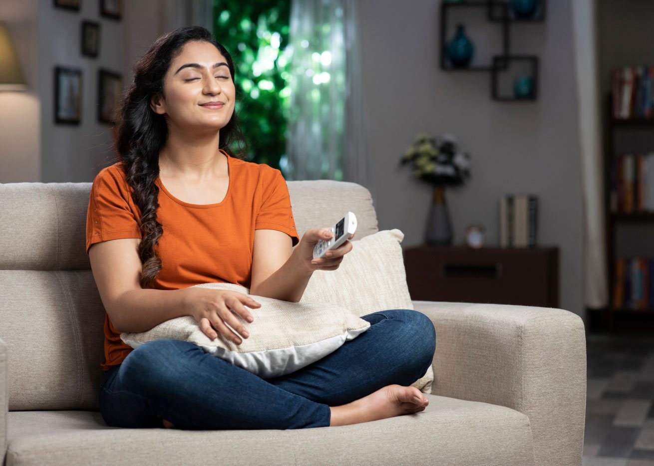 woman on her couch